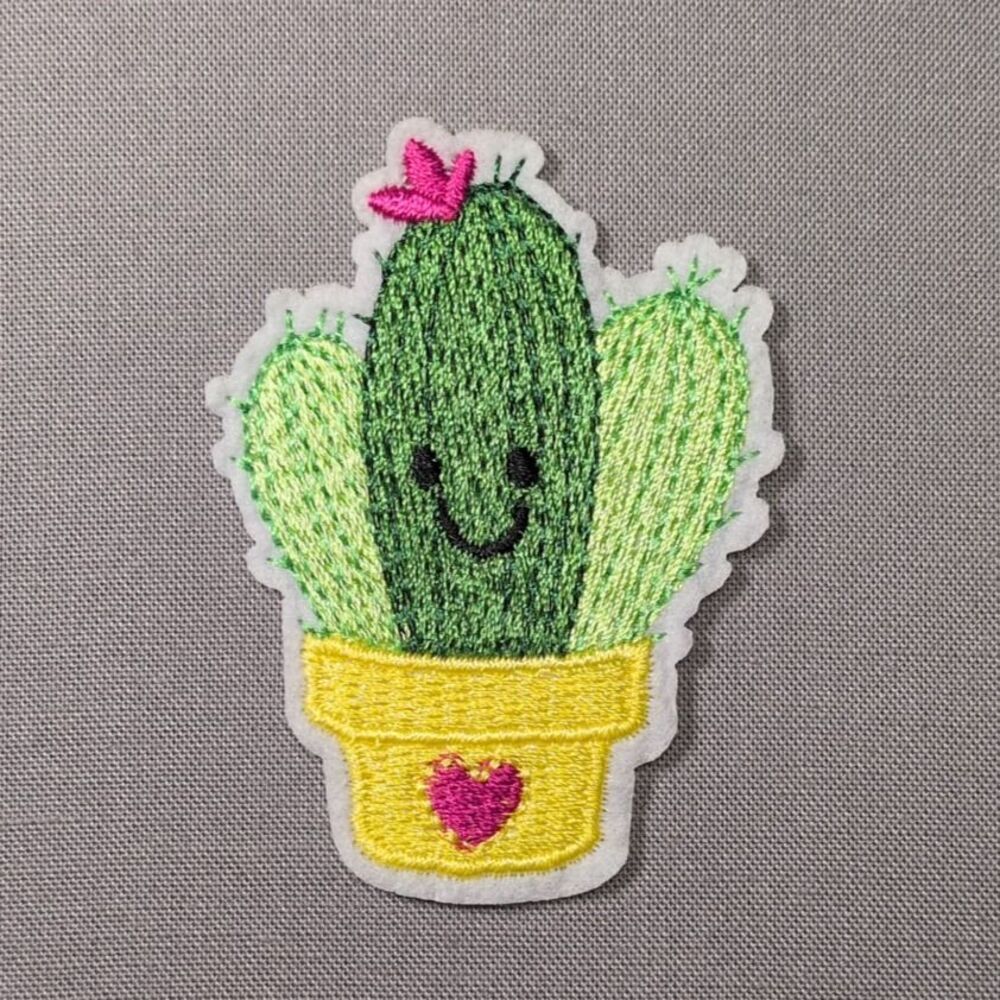 Cute Cactus Pink Flower Iron On Patch | Plant Patch